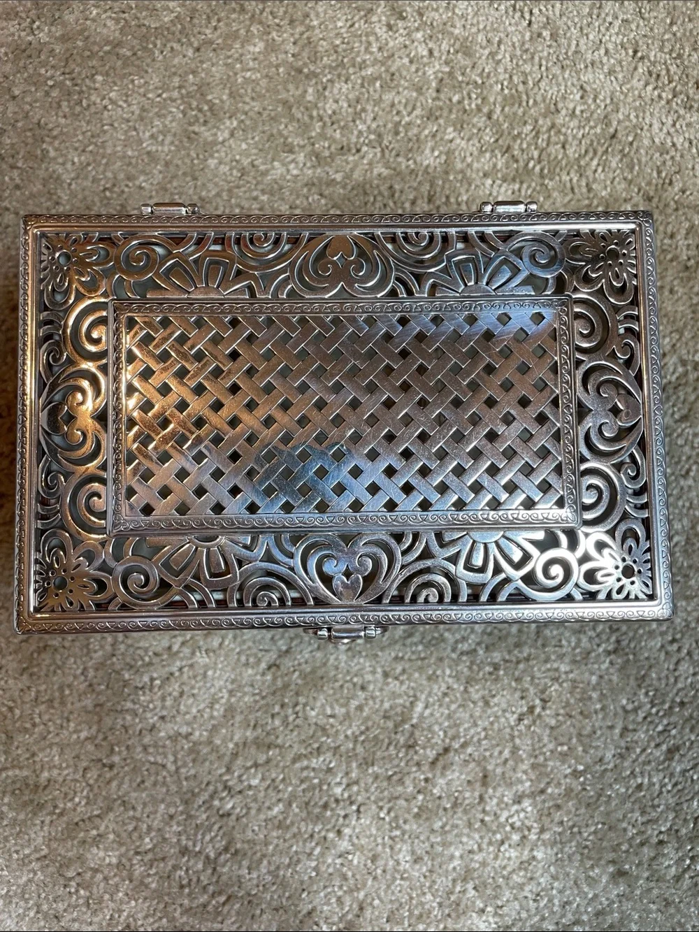 Brighton Wooden Jewelry Chest with Intricate Silver-Tone Top